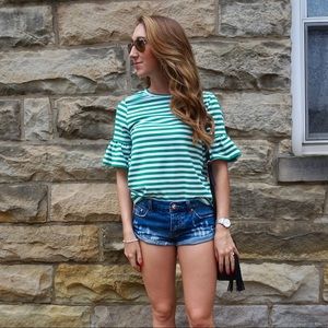 Striped Ruffle Sleeve Tee